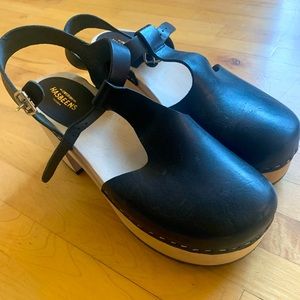 Swedish Hasbeens T-strap platform clogs